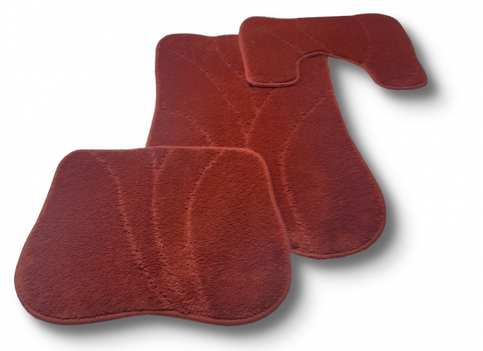 Terrakotta egyszínű anyagában mintás <br/>3 részes fürdőszoba szőnyeg szett